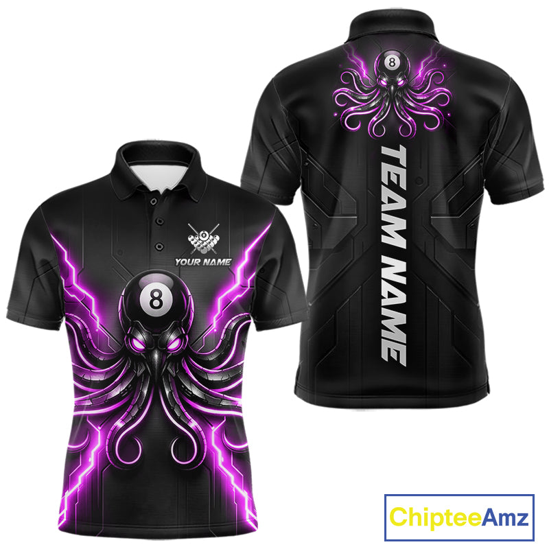 Thunder Purple Octopus 8 Ball Men's Billiard Polo, Personalized League Apparel