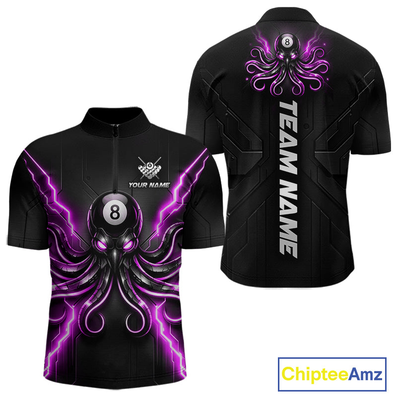 Thunder Purple Octopus Men's Quarter-Zip Pool League Jersey
