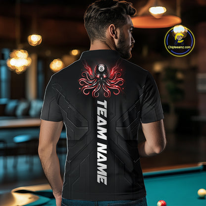 Male model wearing Thunder Red Octopus pool jersey at league tournament, athletic sportswear