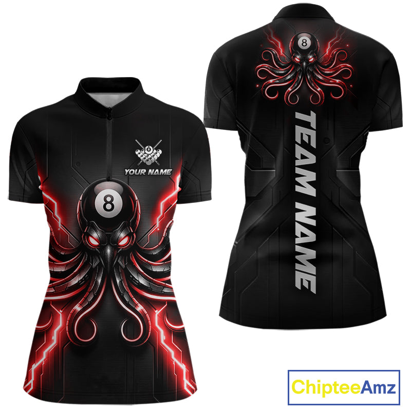 Thunder Red Octopus Women's Quarter-Zip Pool Shirt, Personalized Tournament Jersey