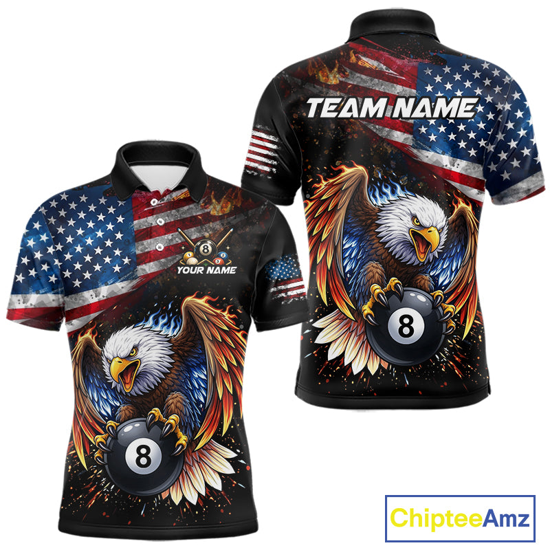 Flame Gunge American Flag Eagle 8 Ball Billiard Shirt For Men Custom Patriotic Pool Team Jersey NYN4353