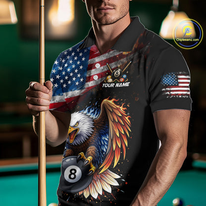 Flame Gunge American Flag Eagle 8 Ball Billiard Shirt For Men Custom Patriotic Pool Team Jersey NYN4353
