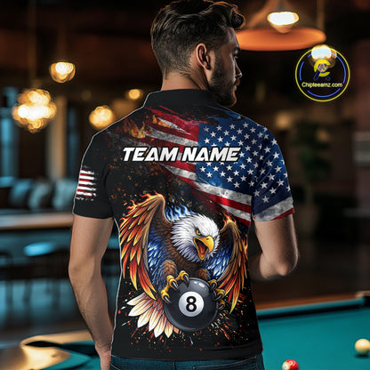 Flame Gunge American Flag Eagle 8 Ball Billiard Shirt For Men Custom Patriotic Pool Team Jersey NYN4353