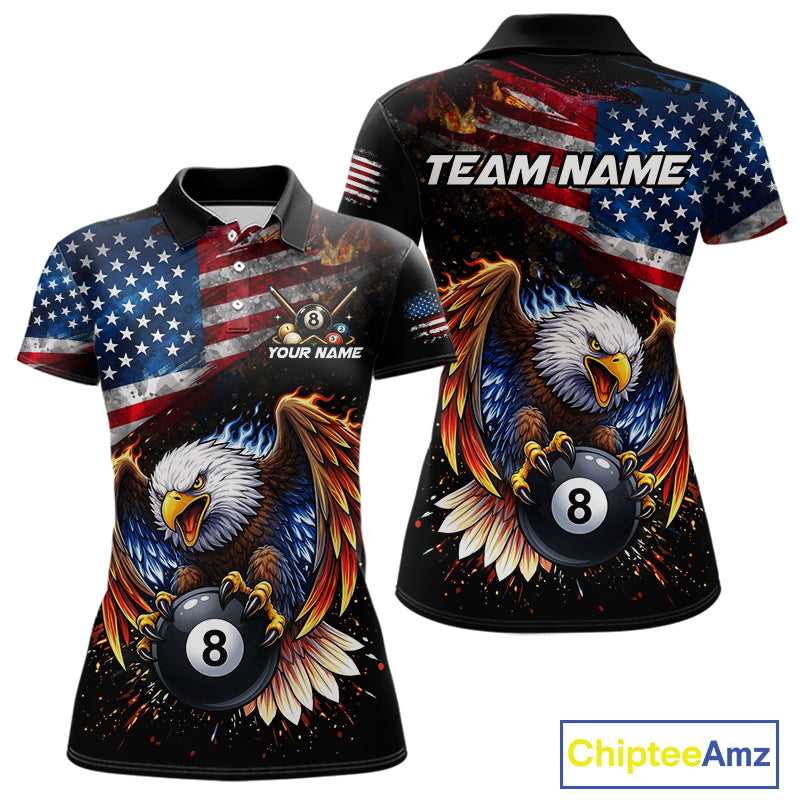 Flame Gunge American Flag Eagle 8 Ball Billiard Shirt For Women Custom Patriotic Pool Team Jersey NYN4353