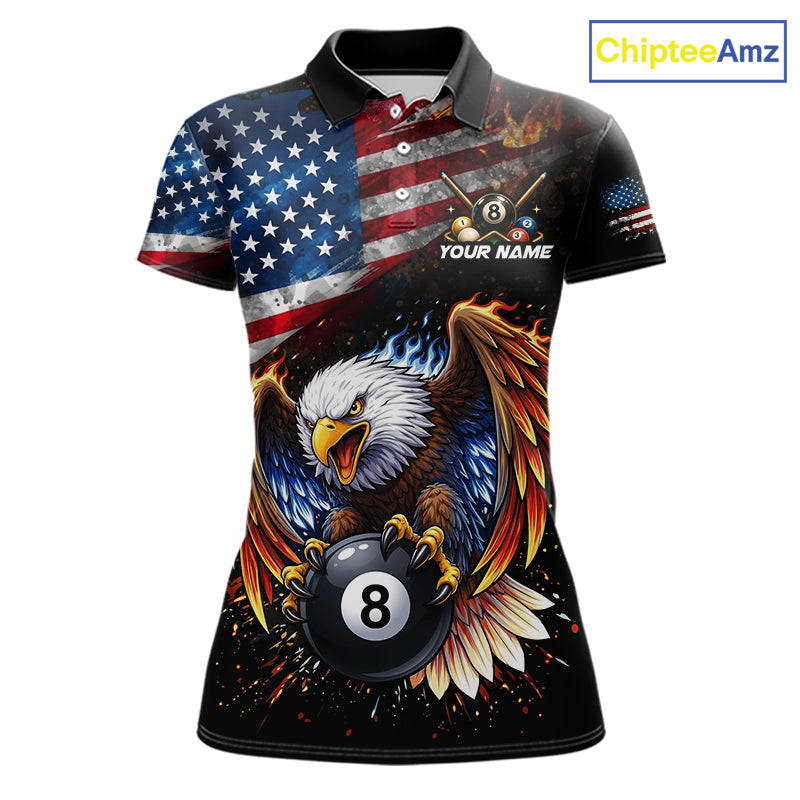 Flame Gunge American Flag Eagle 8 Ball Billiard Shirt For Women Custom Patriotic Pool Team Jersey NYN4353