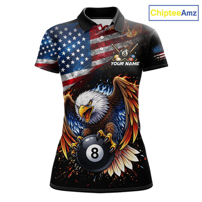 Flame Gunge American Flag Eagle 8 Ball Billiard Shirt For Women Custom Patriotic Pool Team Jersey NYN4353