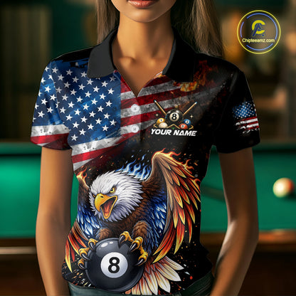 Flame Gunge American Flag Eagle 8 Ball Billiard Shirt For Women Custom Patriotic Pool Team Jersey NYN4353