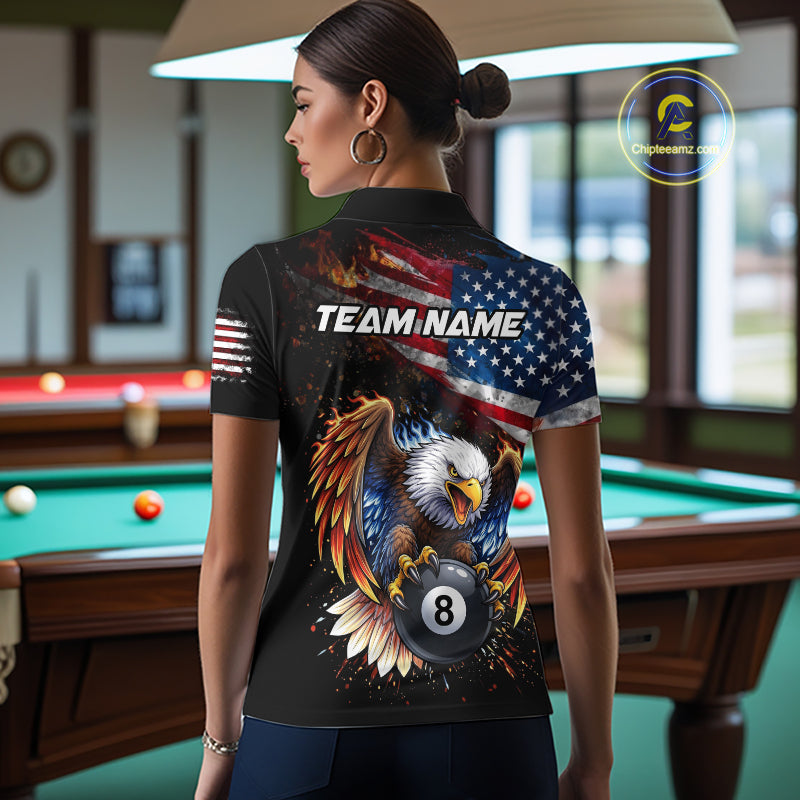Flame Gunge American Flag Eagle 8 Ball Billiard Shirt For Women Custom Patriotic Pool Team Jersey NYN4353