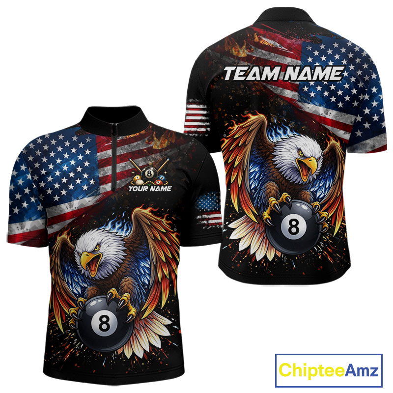 Flame Gunge American Flag Eagle 8 Ball Billiard Shirt For Men Custom Patriotic Pool Team Jersey NYN4353