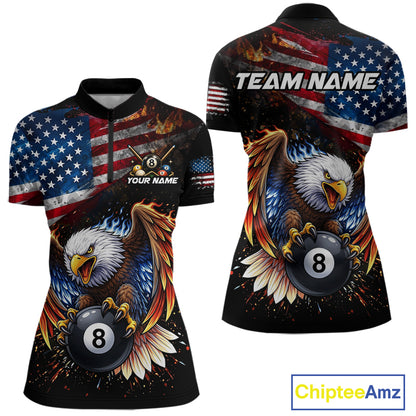 Flame Gunge American Flag Eagle 8 Ball Billiard Shirt For Women Custom Patriotic Pool Team Jersey NYN4353