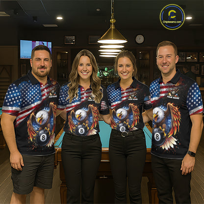 Flame Gunge American Flag Eagle 8 Ball Billiard Shirt For Men Custom Patriotic Pool Team Jersey NYN4353