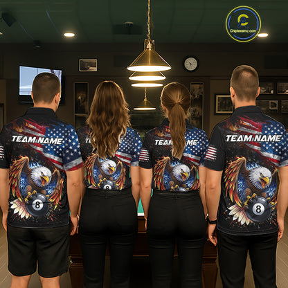 Flame Gunge American Flag Eagle 8 Ball Billiard Shirt For Men Custom Patriotic Pool Team Jersey NYN4353