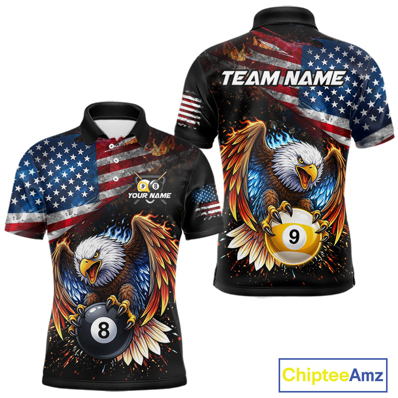 Flame Gunge American Flag Eagle 8 Ball & 9 Ball Billiard Shirt For Men Custom Patriotic Pool Team Jersey NYN4354