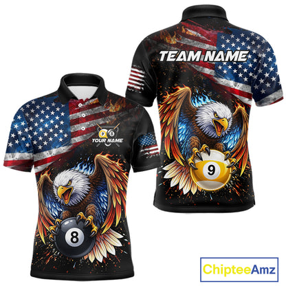 Flame Gunge American Flag Eagle 8 Ball & 9 Ball Billiard Shirt For Men Custom Patriotic Pool Team Jersey NYN4354