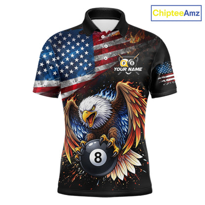 Flame Gunge American Flag Eagle 8 Ball & 9 Ball Billiard Shirt For Men Custom Patriotic Pool Team Jersey NYN4354