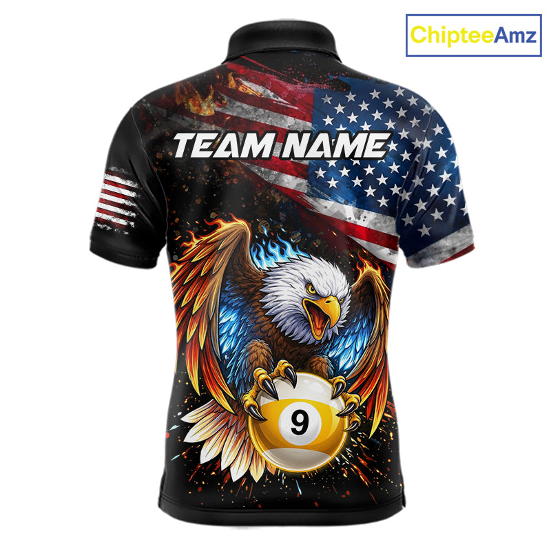 Flame Gunge American Flag Eagle 8 Ball & 9 Ball Billiard Shirt For Men Custom Patriotic Pool Team Jersey NYN4354