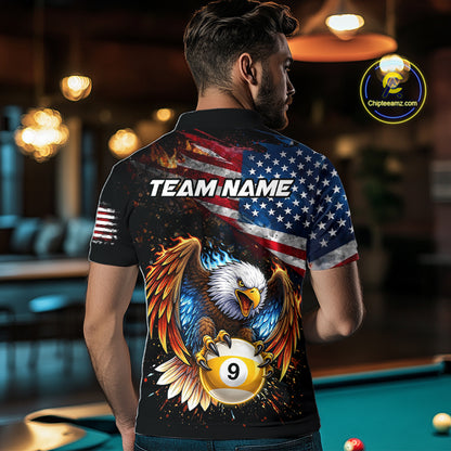 Flame Gunge American Flag Eagle 8 Ball & 9 Ball Billiard Shirt For Men Custom Patriotic Pool Team Jersey NYN4354