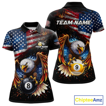 Flame Gunge American Flag Eagle 8 Ball & 9 Ball Billiard Shirt For Women Custom Patriotic Pool Team Jersey NYN4354