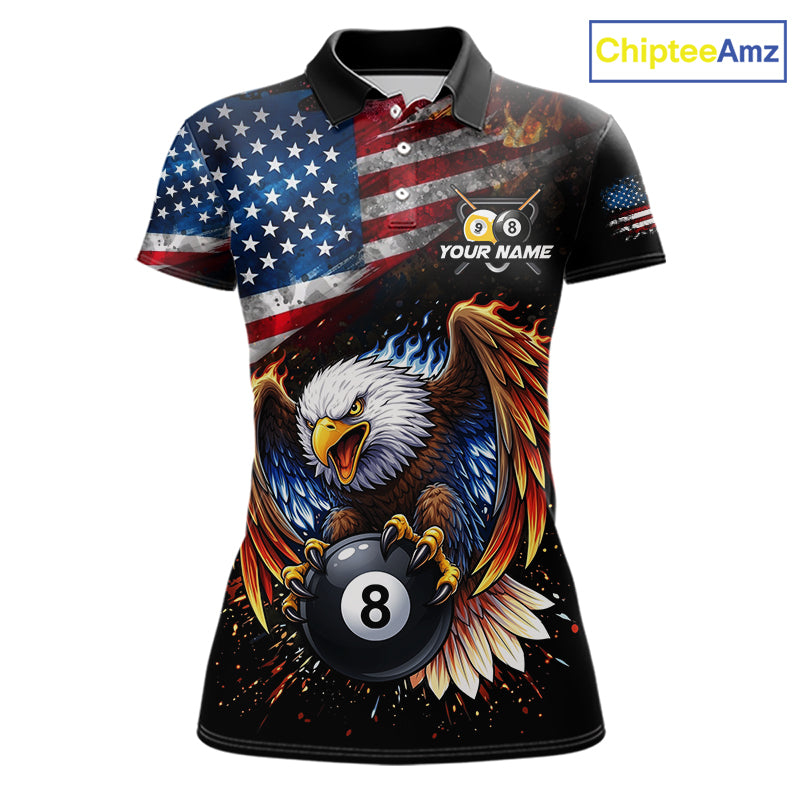 Flame Gunge American Flag Eagle 8 Ball & 9 Ball Billiard Shirt For Women Custom Patriotic Pool Team Jersey NYN4354