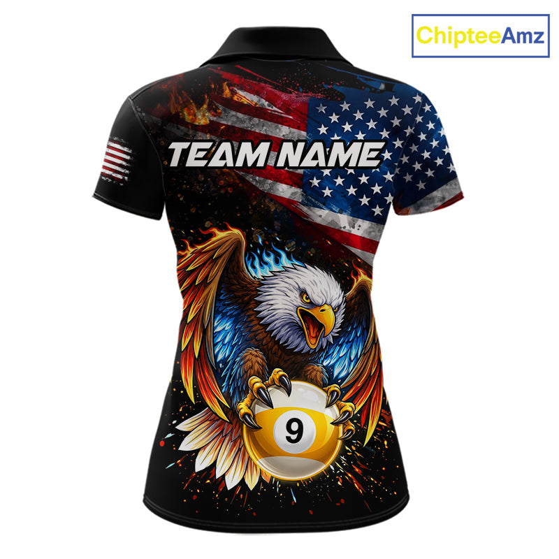 Flame Gunge American Flag Eagle 8 Ball & 9 Ball Billiard Shirt For Women Custom Patriotic Pool Team Jersey NYN4354