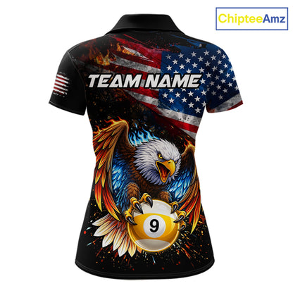 Flame Gunge American Flag Eagle 8 Ball & 9 Ball Billiard Shirt For Women Custom Patriotic Pool Team Jersey NYN4354