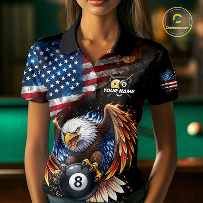 Flame Gunge American Flag Eagle 8 Ball & 9 Ball Billiard Shirt For Women Custom Patriotic Pool Team Jersey NYN4354