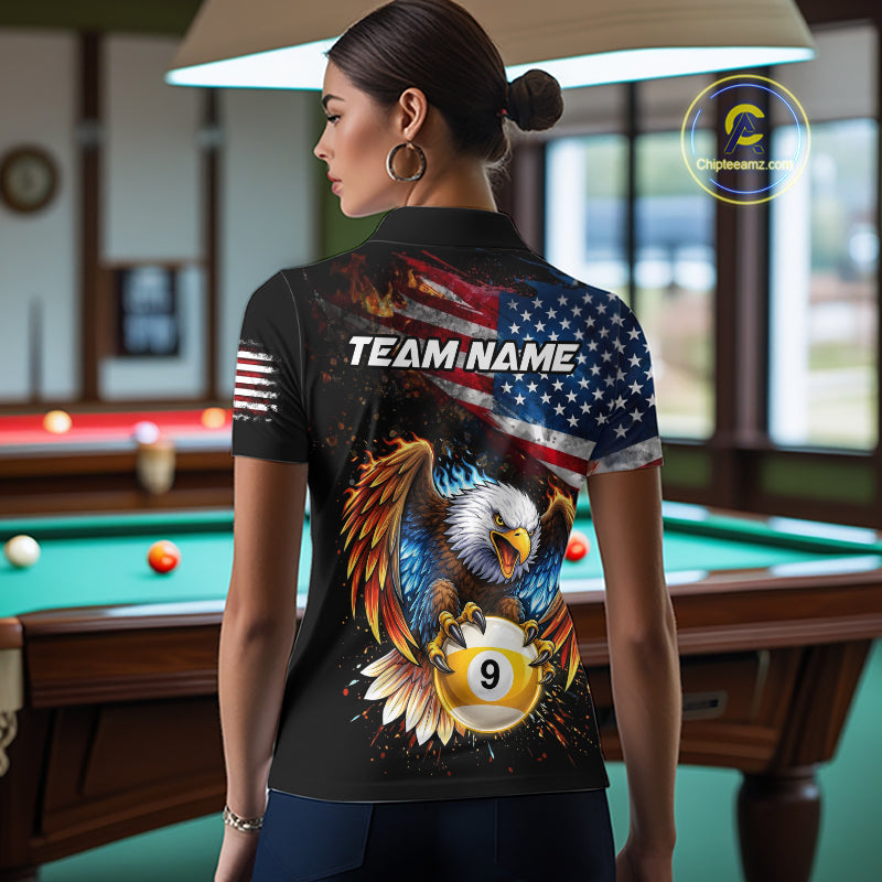 Flame Gunge American Flag Eagle 8 Ball & 9 Ball Billiard Shirt For Women Custom Patriotic Pool Team Jersey NYN4354