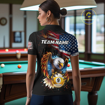 Flame Gunge American Flag Eagle 8 Ball & 9 Ball Billiard Shirt For Women Custom Patriotic Pool Team Jersey NYN4354