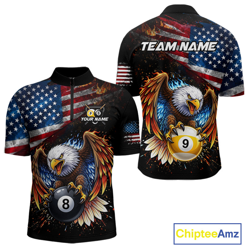 Flame Gunge American Flag Eagle 8 Ball & 9 Ball Billiard Shirt For Men Custom Patriotic Pool Team Jersey NYN4354