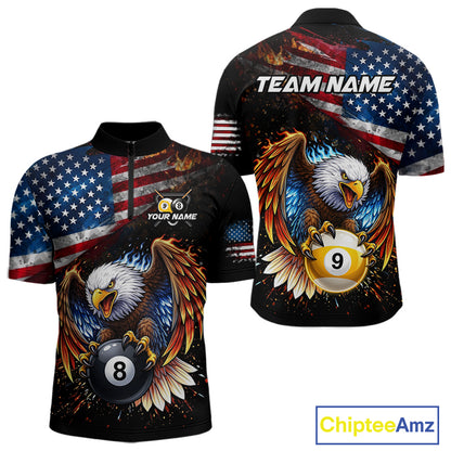Flame Gunge American Flag Eagle 8 Ball & 9 Ball Billiard Shirt For Men Custom Patriotic Pool Team Jersey NYN4354