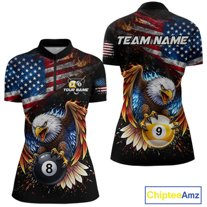 Flame Gunge American Flag Eagle 8 Ball & 9 Ball Billiard Shirt For Women Custom Patriotic Pool Team Jersey NYN4354