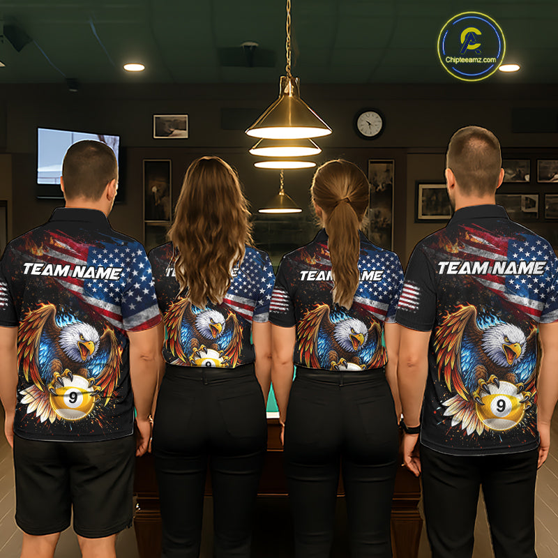 Flame Gunge American Flag Eagle 8 Ball & 9 Ball Billiard Shirt For Men Custom Patriotic Pool Team Jersey NYN4354