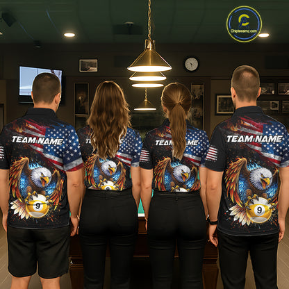Flame Gunge American Flag Eagle 8 Ball & 9 Ball Billiard Shirt For Men Custom Patriotic Pool Team Jersey NYN4354