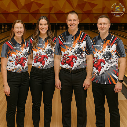 Bull Charger Pins Bowling Shirt For Women Custom Name Team Bowler Polo 1/4-Zip Funny Bowling Jersey NYN5096
