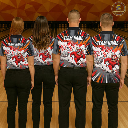 Bull Charger Pins Bowling Shirt For Women Custom Name Team Bowler Polo 1/4-Zip Funny Bowling Jersey NYN5096