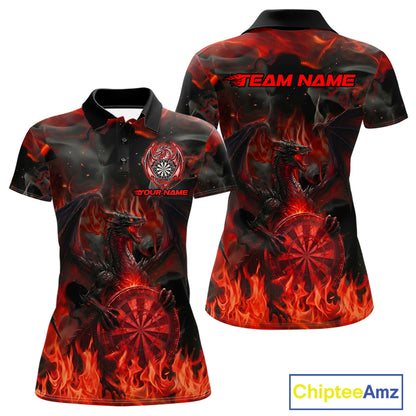 Fire Flames Darts Dragon Red Dart Polo Shirts For Women  Personalized Team Dart Jerseys NYN2104