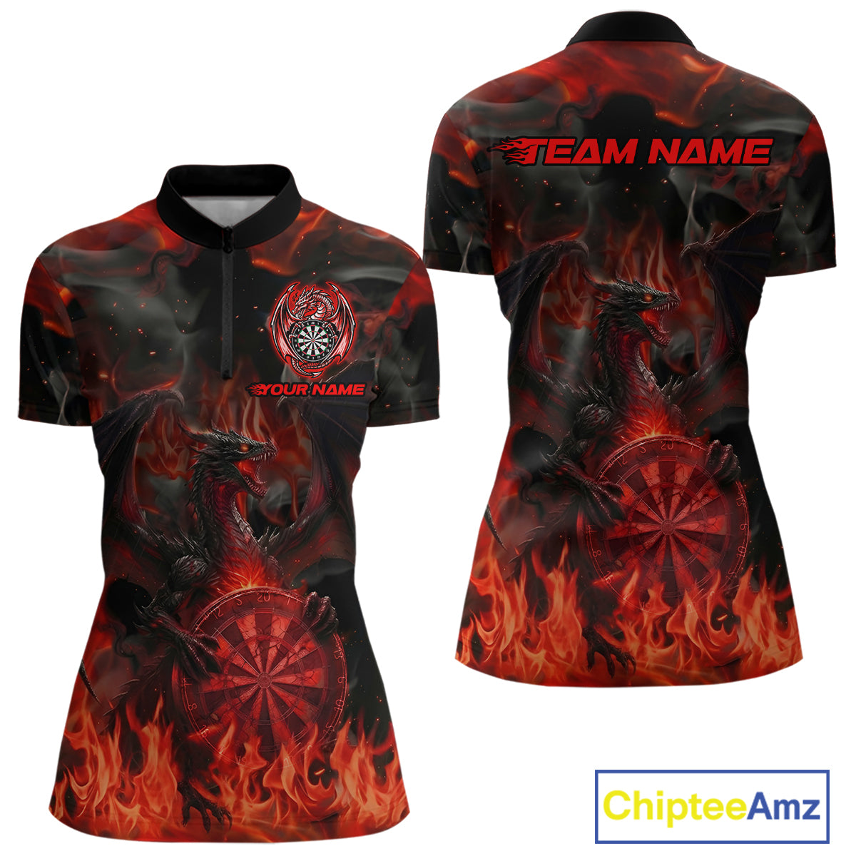 Fire Flames Darts Dragon Red Dart 1/4-Zip Shirts For Women Personalized Team Dart Jerseys NYN2104