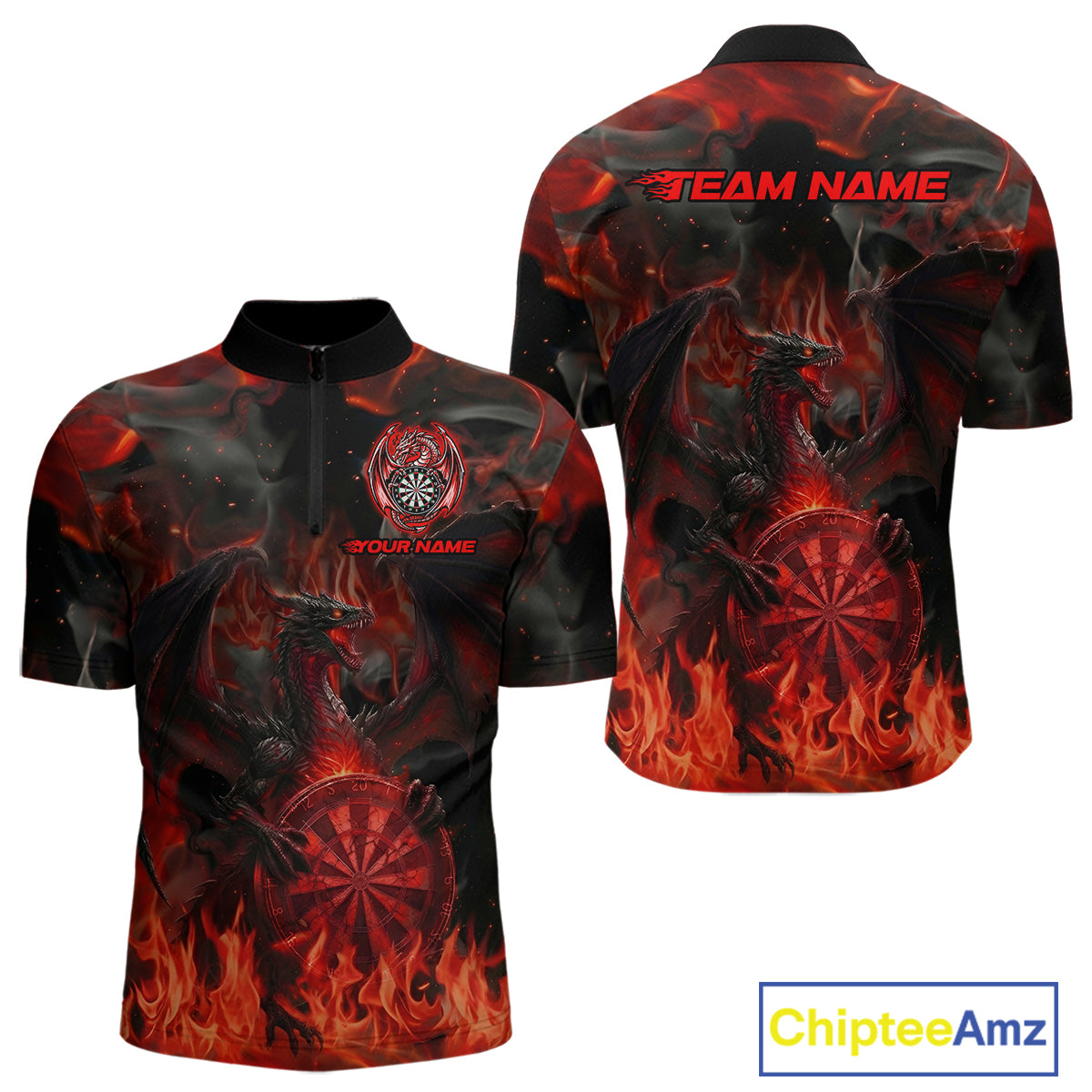 Fire Flames Darts Dragon Red Dart 1/4-Zip Shirts For Men Personalized Team Dart Jerseys NYN2104
