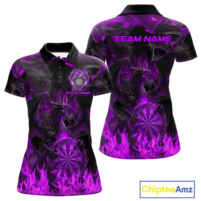 Fire Flames Darts Dragon Purple Dart Polo Shirts For Women  Personalized Team Dart Jerseys NYN2105