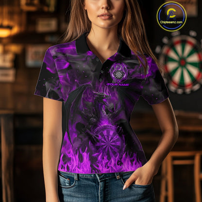 Fire Flames Darts Dragon Purple Dart Polo Shirts For Women  Personalized Team Dart Jerseys NYN2105