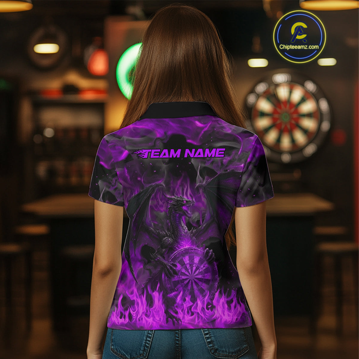 Fire Flames Darts Dragon Purple Dart Polo Shirts For Women  Personalized Team Dart Jerseys NYN2105