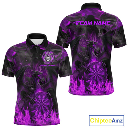 Fire Flames Darts Dragon Purple Dart Polo Shirts For Men Personalized Team Dart Jerseys NYN2105