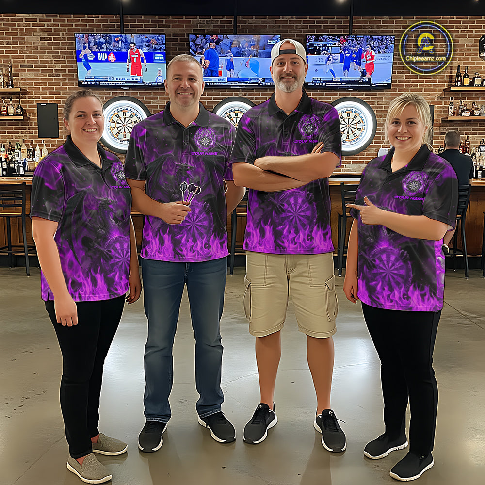 Fire Flames Darts Dragon Purple Dart 1/4-Zip Shirts For Men Personalized Team Dart Jerseys NYN2105