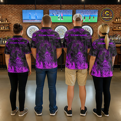 Fire Flames Darts Dragon Purple Dart 1/4-Zip Shirts For Men Personalized Team Dart Jerseys NYN2105
