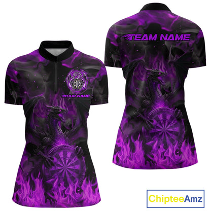 Fire Flames Darts Dragon Purple Dart 1/4-Zip Shirts For Women Personalized Team Dart Jerseys NYN2105