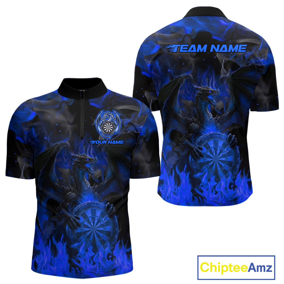 Fire Flames Darts Dragon Purple Dart 1/4-Zip Shirts For Men Personalized Team Dart Jerseys NYN2106
