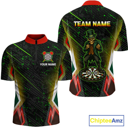Green Skeleton With Urban Neon Men's Dart Shirt - Custom Name For Darts Jersey NYN0430