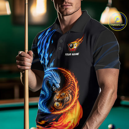 Male model wearing Dragon Tiger pool jersey during APA championship, confidence, competitive cue sports
