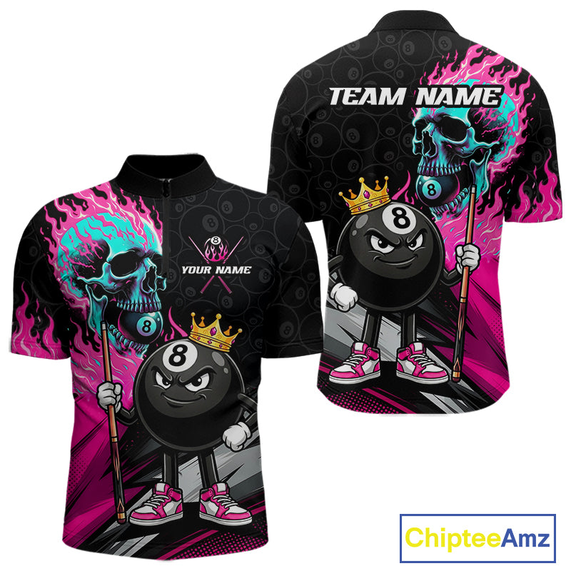 Pink Flame Men's Quarter-Zip Billiard Shirt, Custom Pool League Apparel