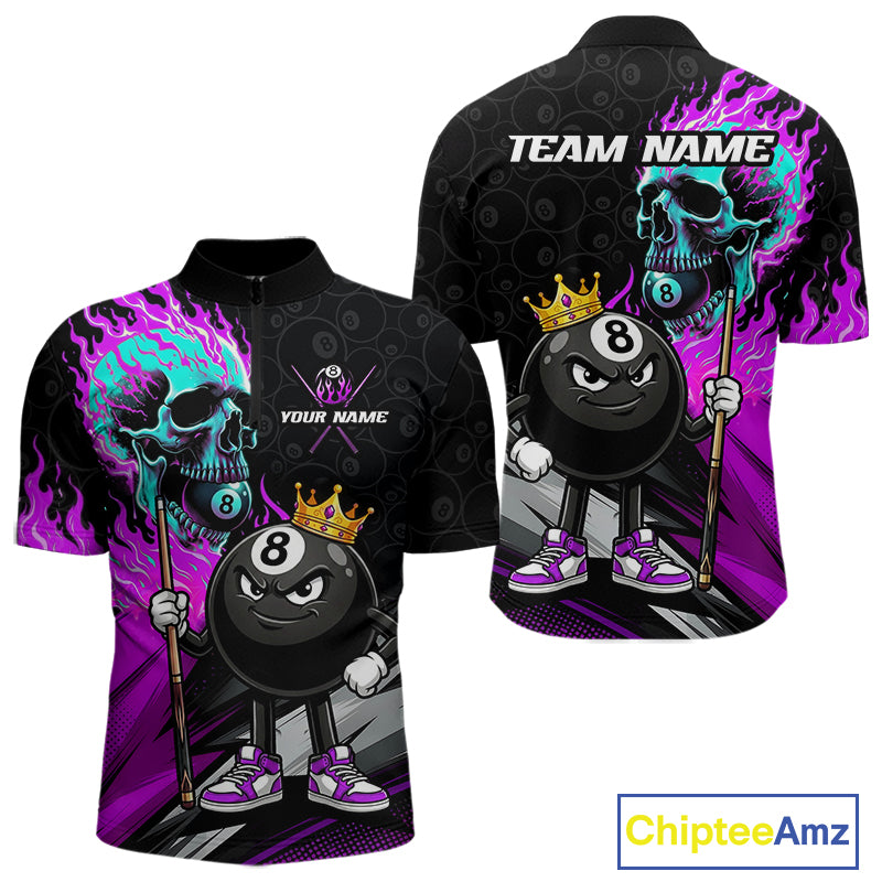 Purple Flame Men's Quarter-Zip Billiard Jersey, Athletic Pool Apparel
